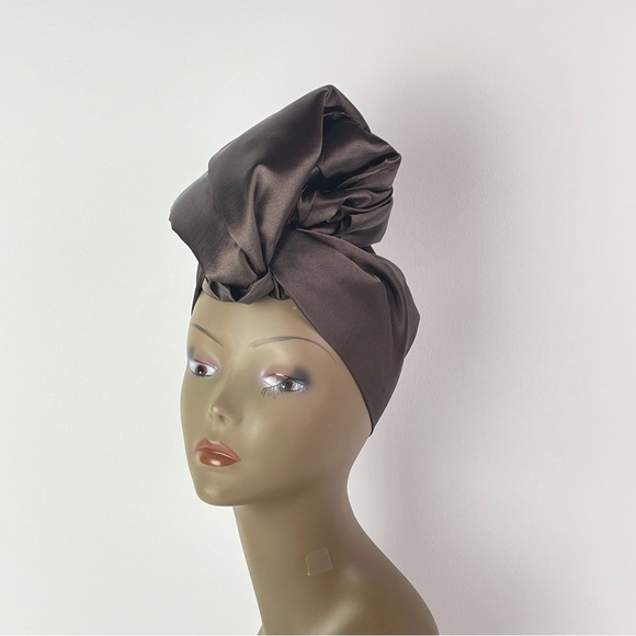 Brown Shantung Satin Headwrap - Picture 3 of 4